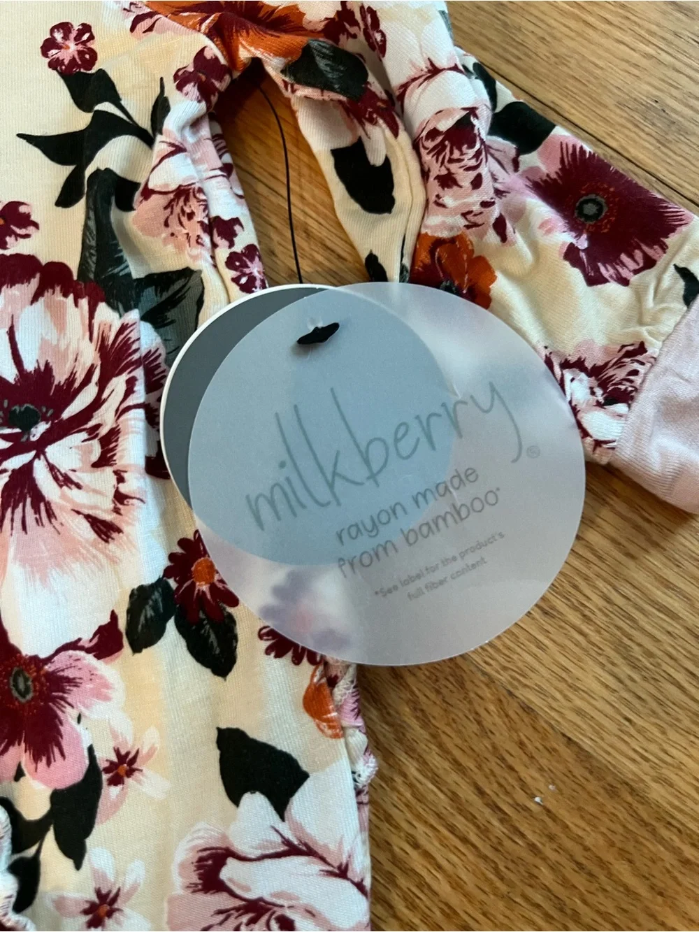 Milkberry Floral Zip Footed One-Piece in Cream and Pink floral pajama bamboo